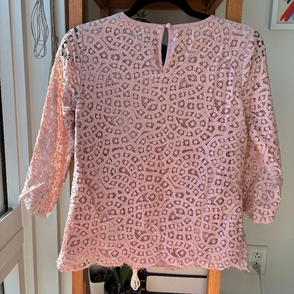 J. Crew Pink Shirt Paisley Lace with 3/4 Sleeve - Size 00